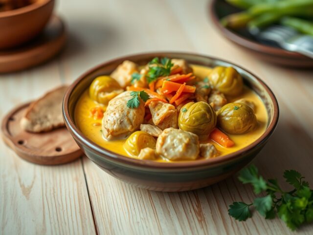 Curry van kip en spruitjes