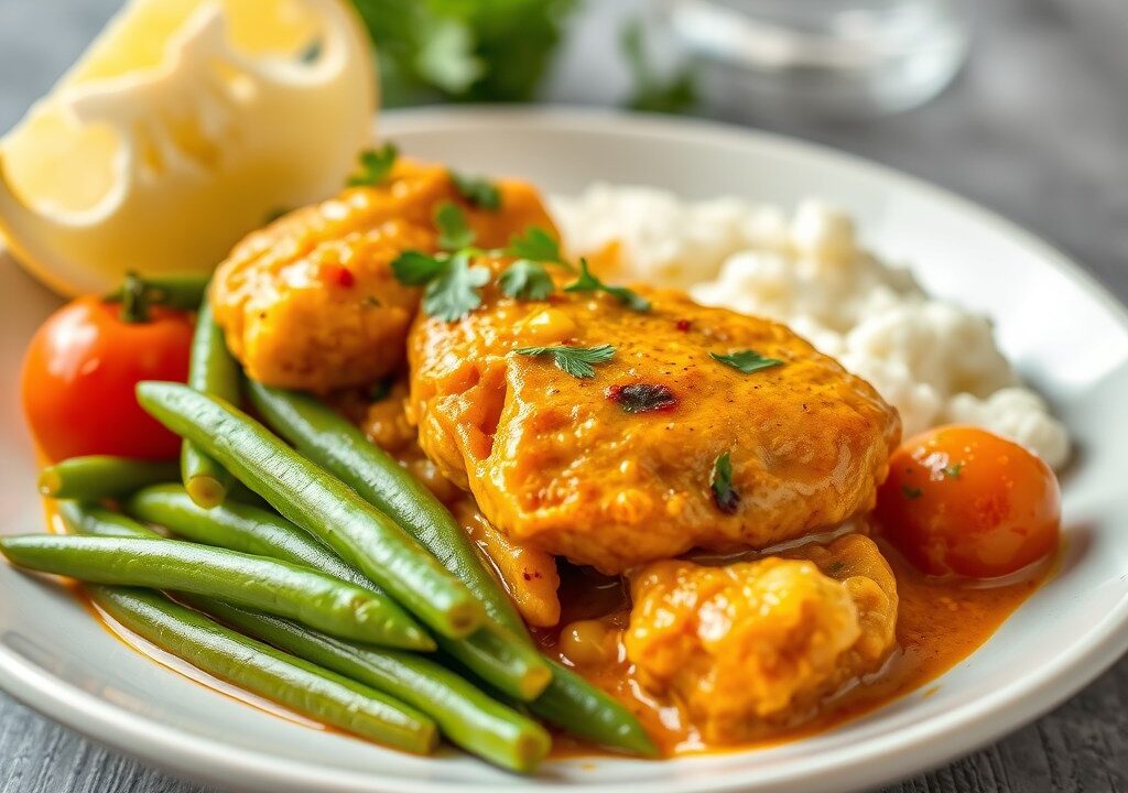 Currykip met Groente — AI-gegenereerde illustratie