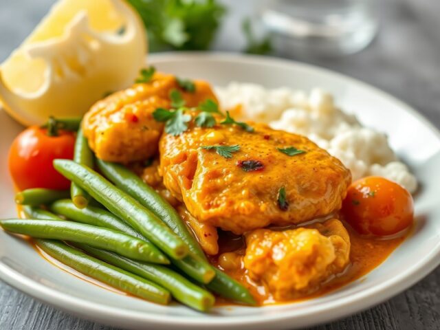 Currykip met Groente — AI-gegenereerde illustratie