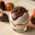 Dessert-ei met chocolade-aardbeispies