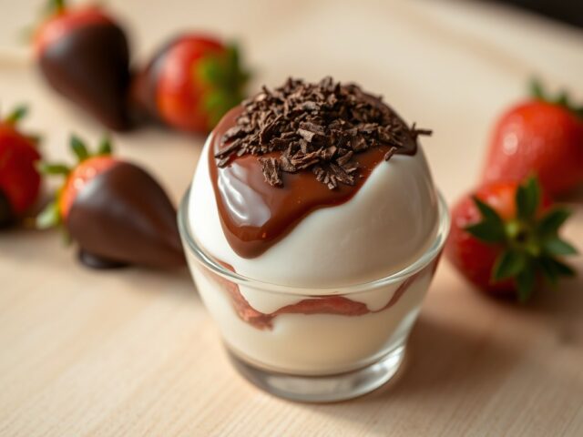 Dessert-ei met chocolade-aardbeispies