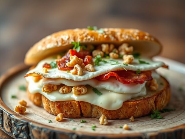 Dikke tosti met gesmolten brie en uitgebakken spek