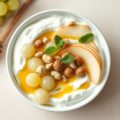 Dikke yoghurt met druiven, appel, honing, noten en