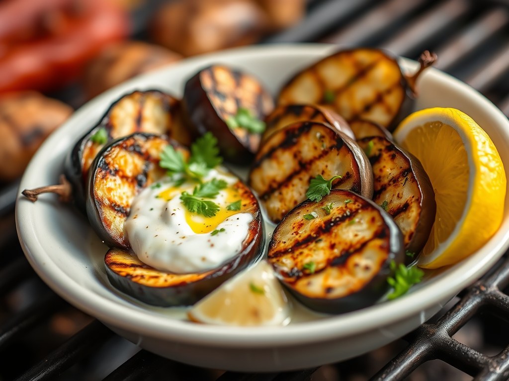 Dip van aubergine, AI-gegenereerde illustratie