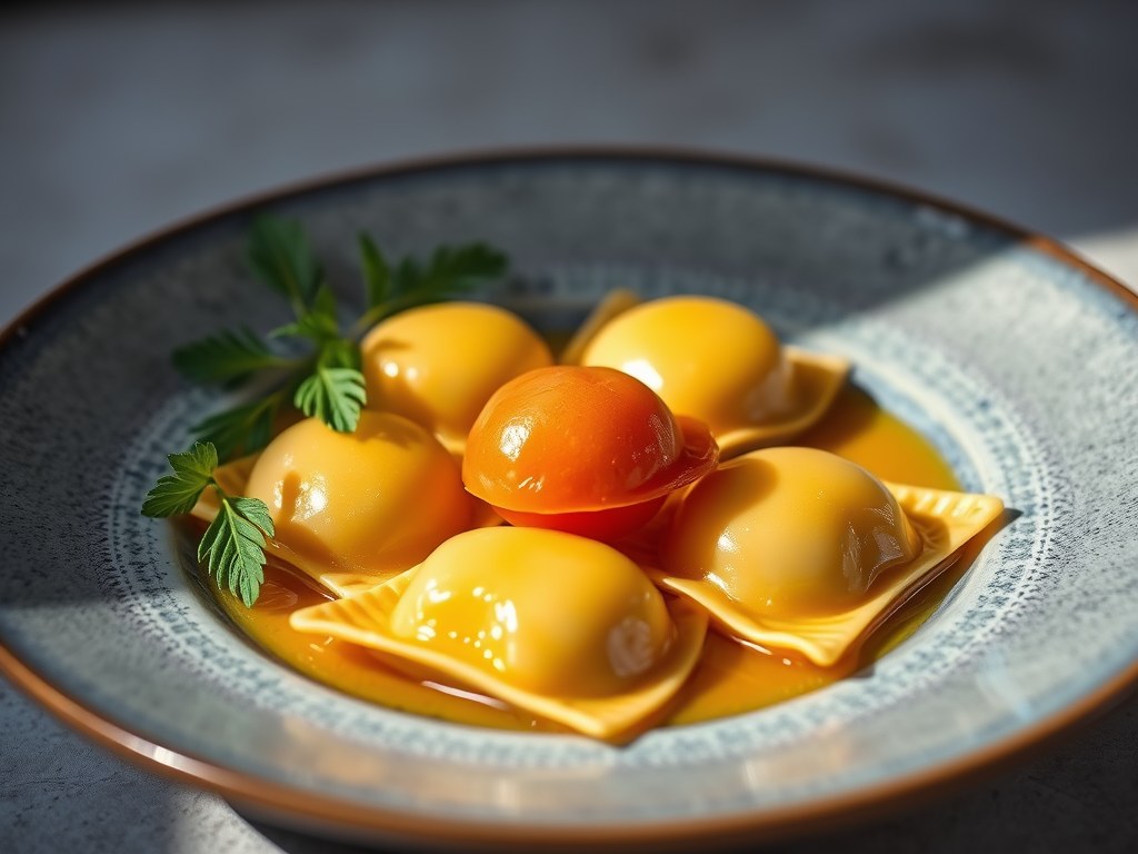 Doorzichtige ravioli, AI-gegenereerde illustratie