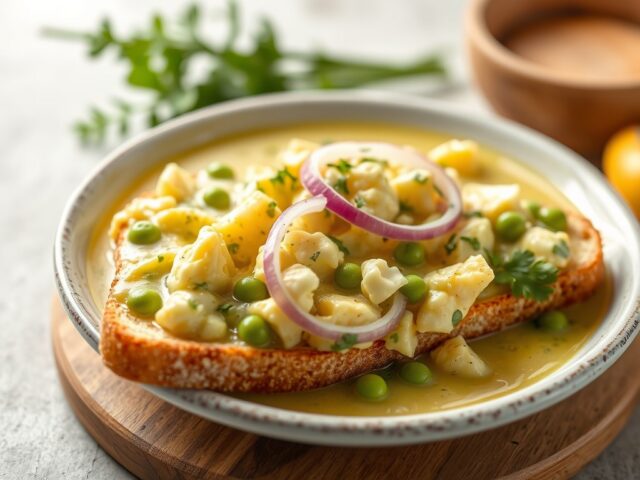 Doperwtensoep met broodje eiersalade