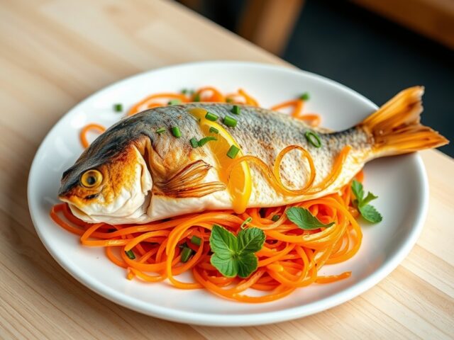 Dorado met citrus dressing en wortelsalade