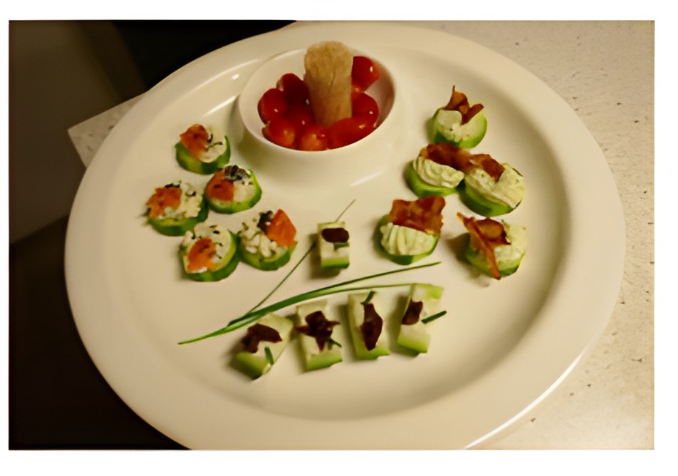 Drie snelle hapjes met komkommer. Vlees, Vis en Vegetarisch.