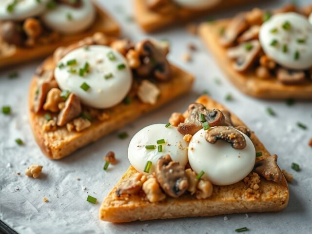 Driehoekjes met noten, champignons en mozzarella