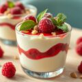 Driekleurenmascarpone met frambozencoulis