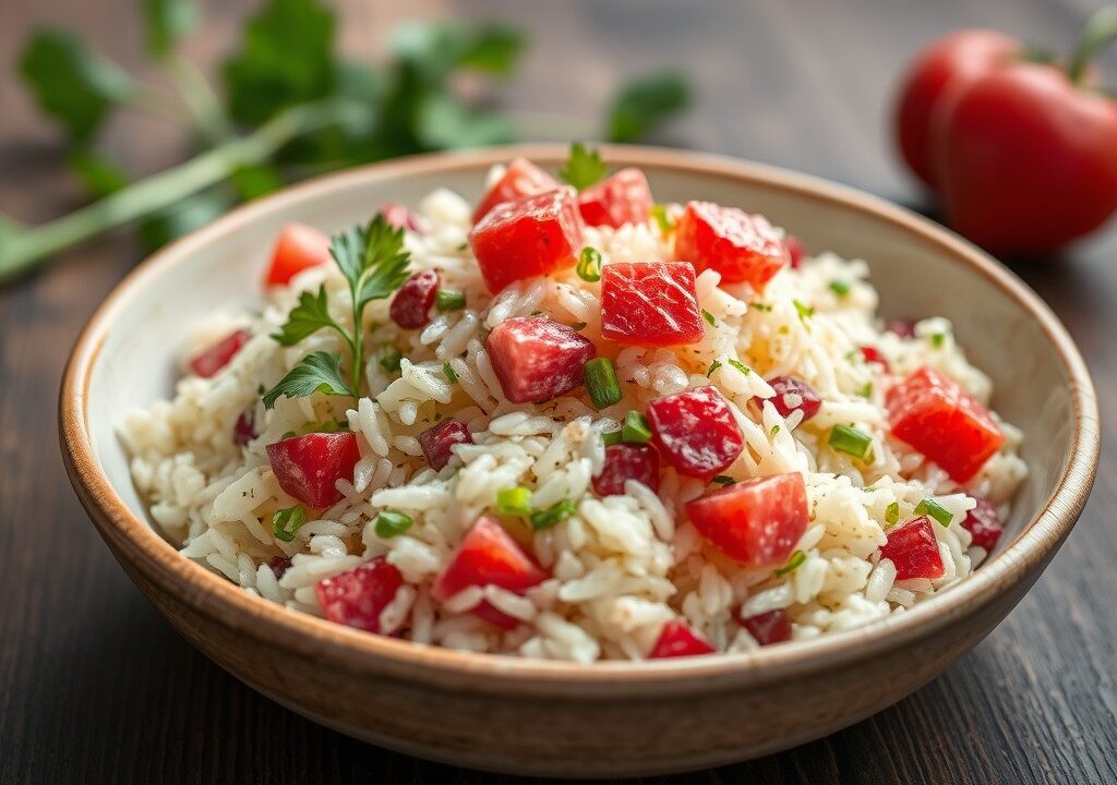 Drielse rijstsalade, AI-gegenereerde illustratie