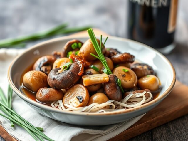 Dubbel getrokken bouillon met diverse paddestoelen