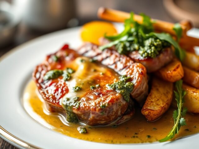 Dubbele lams-biefstuk met asperges en een Parmezaa