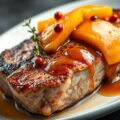 Dubbele varkenskarbonade met mango en roze peper