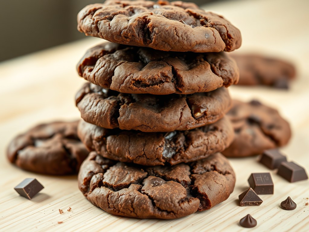 Dubbelgebakken chocoladekoekjes, AI-gegenereerde illustratie