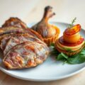 Duif met aardappeltaartje, appel-spinazietorentje,