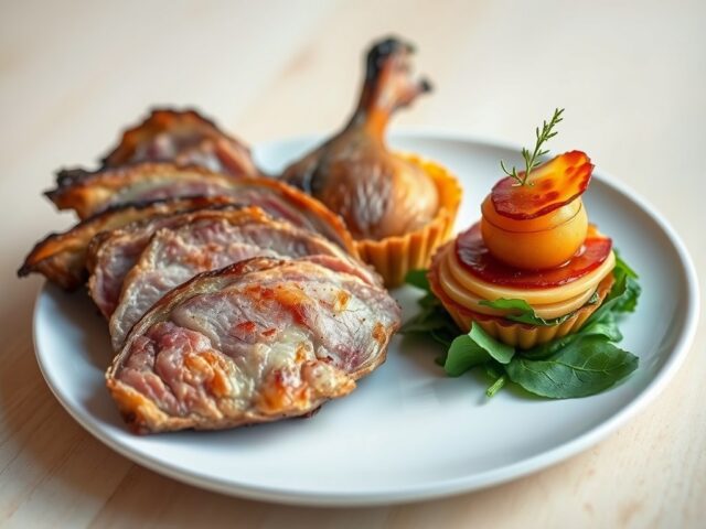 Duif met aardappeltaartje, appel-spinazietorentje,