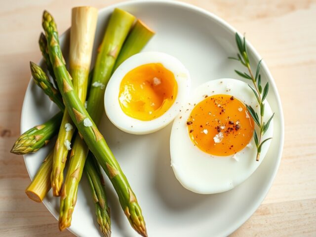 Duo van asperges en zachtgekookt ei met marjolein