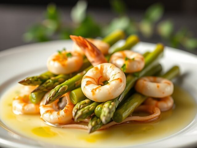 Duo van asperges met scampi op italiaanse wijze