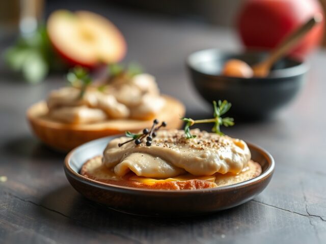 Een amuse van calvadosappel met paté