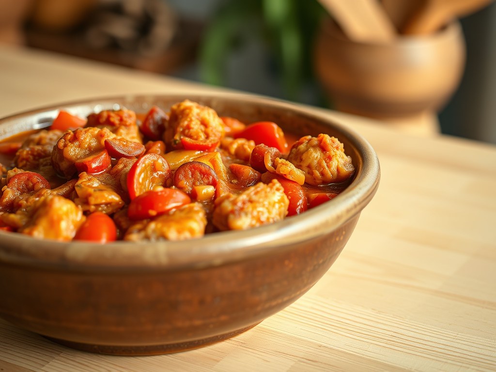 Een Soort Jambalaya uit de Slow Cooker, AI-gegenereerde illustratie