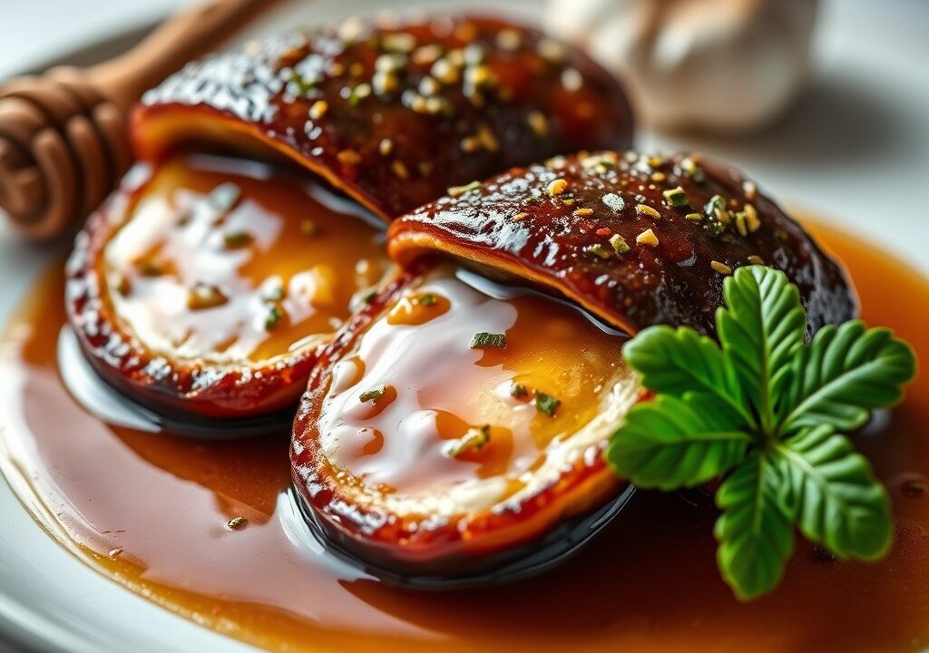 Eendenborst met balsamicosaus, AI-gegenereerde illustratie