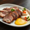 Eendenborstfilet met vruchtencoulis en mousse van