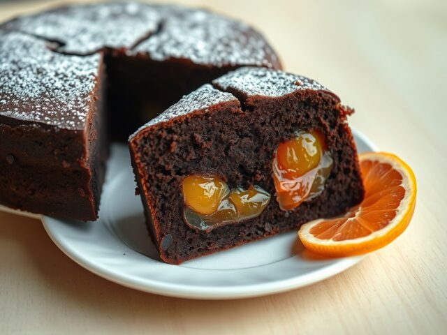 Eenvoudige cake met chocolade en pompelmoes