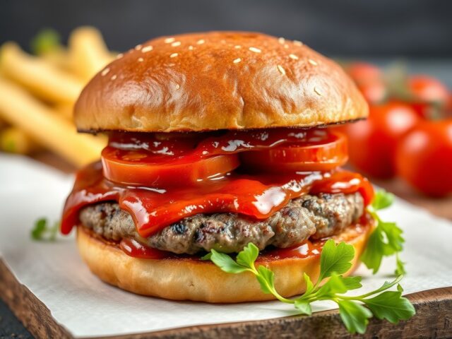 Eiburger met tomatenrelish — AI-gegenereerde illustratie