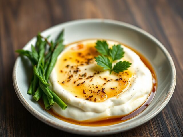 Eiercrème met gerookte paling en schuim van zoetzure saus
