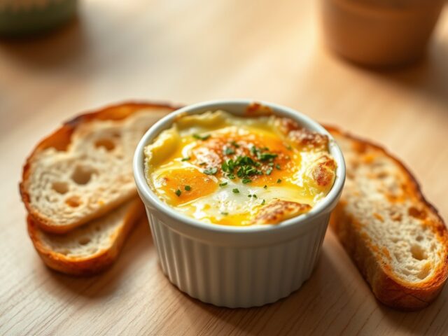 Eieren en cocotte overbakkem met