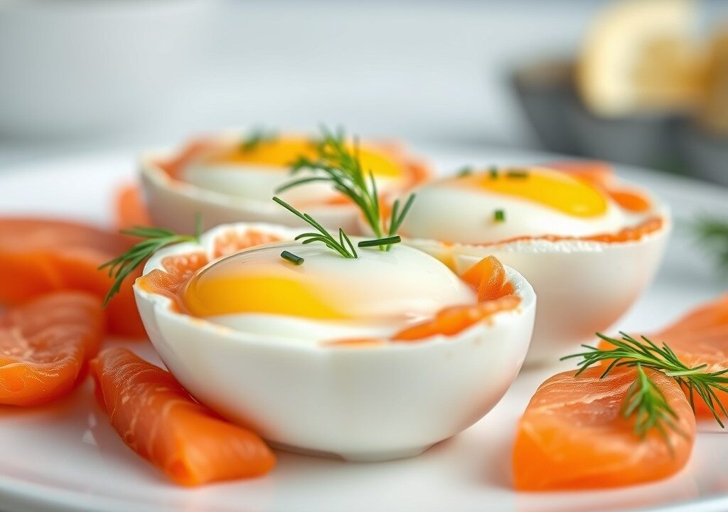 Eieren in gerookte zalm, AI-gegenereerde illustratie