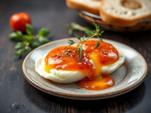 Eieren met tomatensausje — AI-gegenereerde illustratie