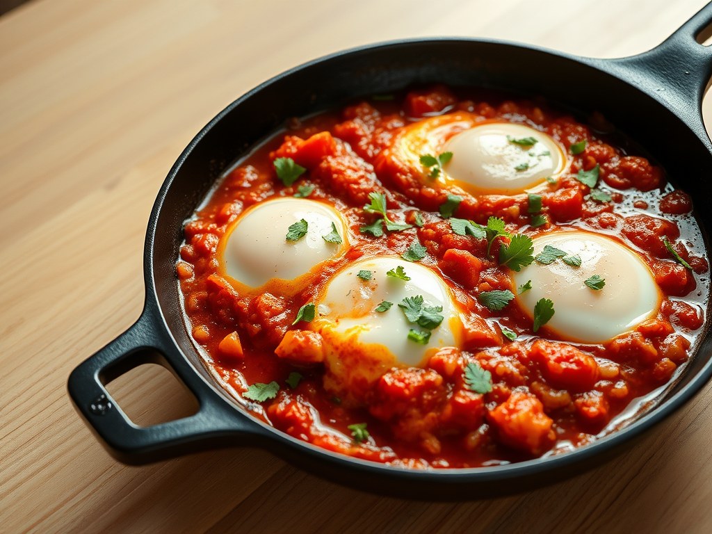 Eieren op Israelische Wijze Gepocheerd (Shakshuka), AI-gegenereerde illustratie