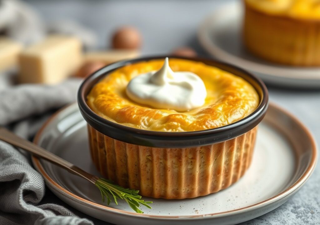 Eiersoufflé uit de oven, AI-gegenereerde illustratie
