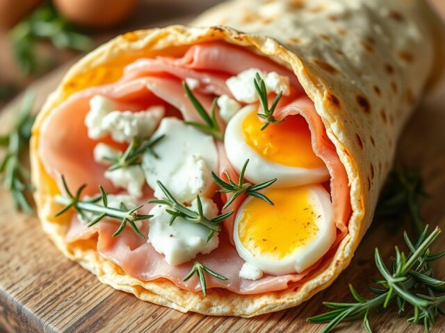 Eierwrap met rozemarijn, ham en geitenkaas