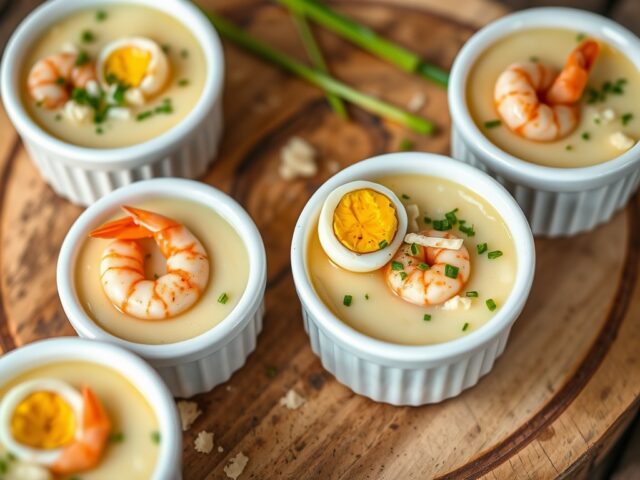 eipotjes met hollandse garnalen,kaas en kruiden