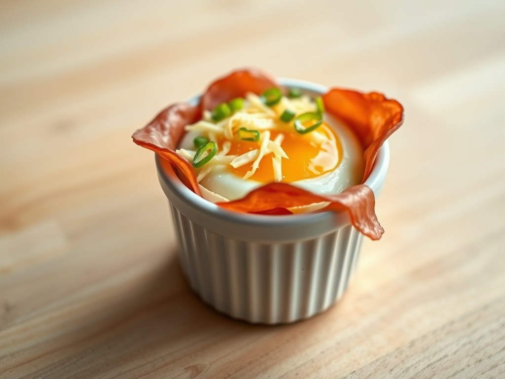 Eitje uit de oven met ham, makkelijk te maken, leuk voor ontbijt of brunch, AI-gegenereerde illustratie