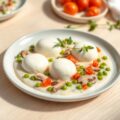 Eiwitschuimpjes met champignons en erwtjes