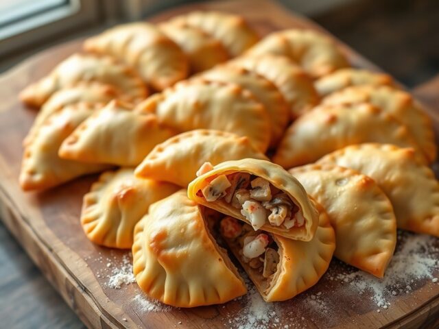 Empanadillas met paddenstoelen en garnalen