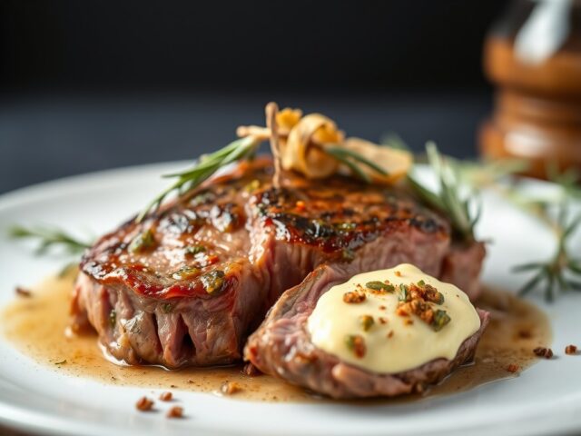 Entrecote met ansjovis-tapenade-boter — AI-gegenereerde illustratie