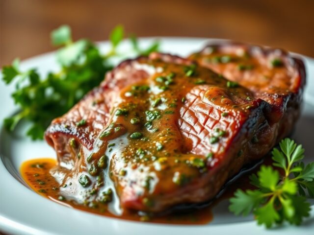 Entrecote met chimichurrisaus — AI-gegenereerde illustratie