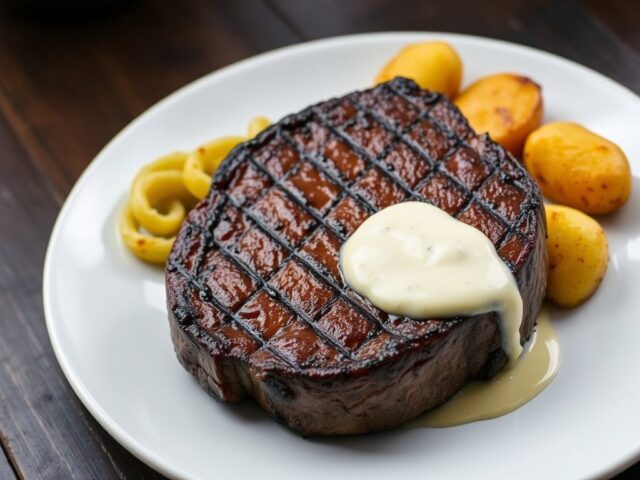 Entrecote met prei en mascarpone