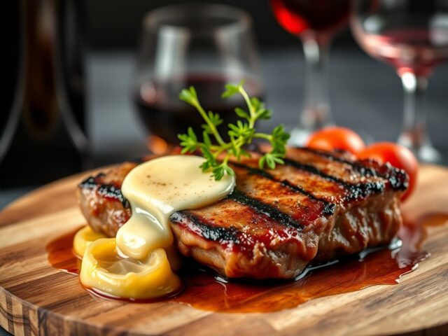 Entrecote met sjalottenboter en wijnjus — AI-gegenereerde illustratie