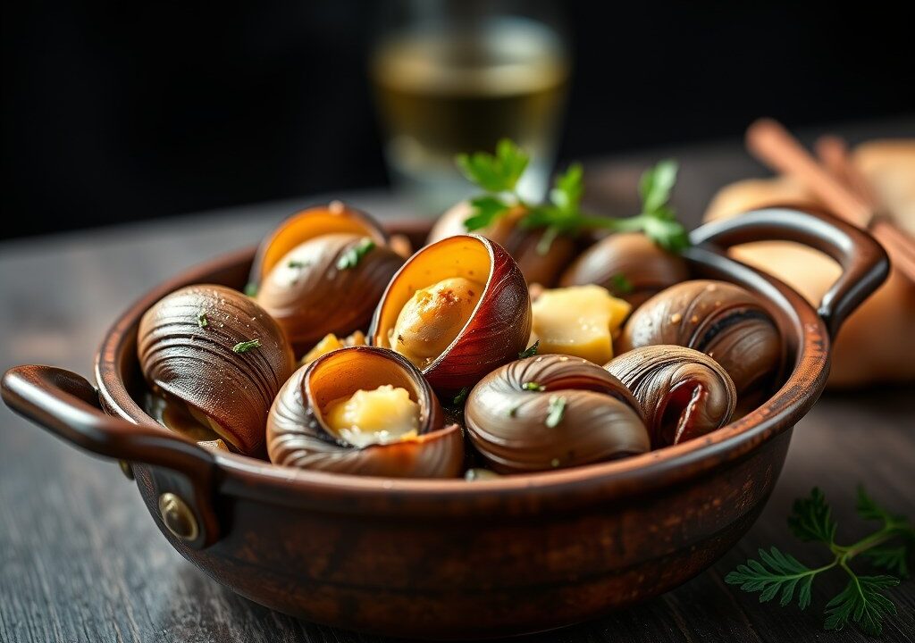 Escargots in lookboter, AI-gegenereerde illustratie
