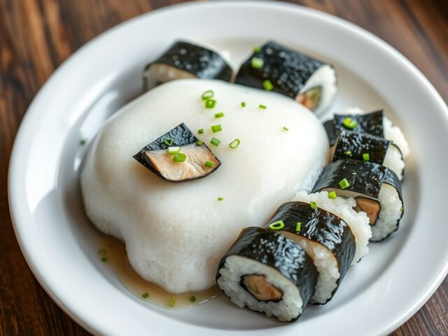 Espuma van appel, sushi en maatjes