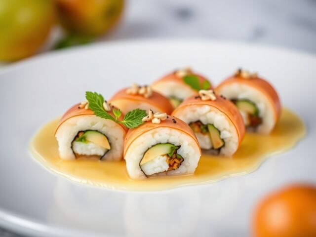 Espuma van appel, sushi en maatjes — AI-gegenereerde illustratie