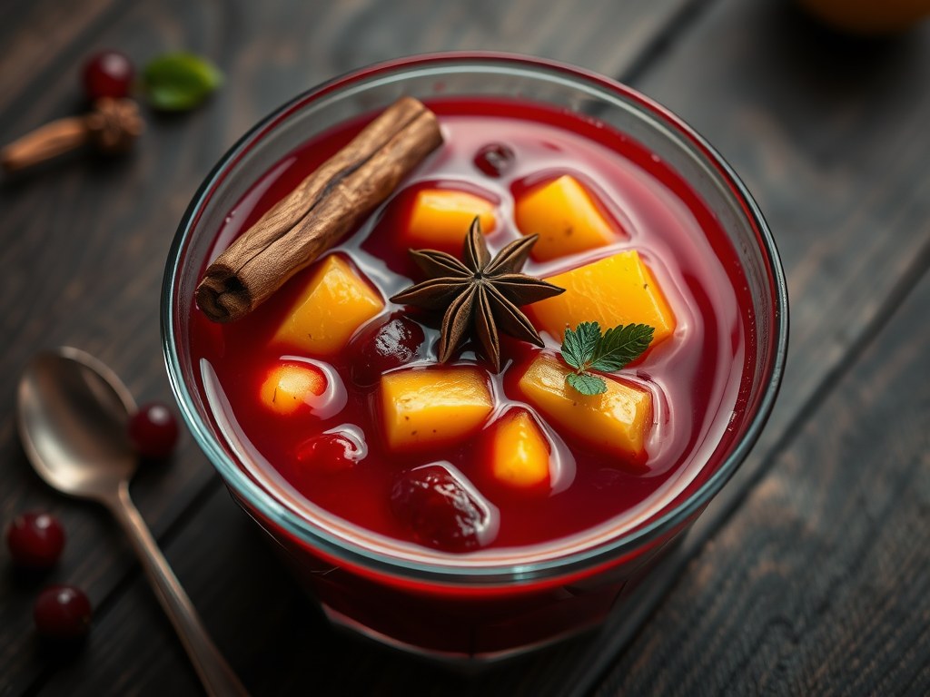 Exotische fruitsoep, AI-gegenereerde illustratie