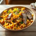 Farfalle met pompoen en eendenfilet