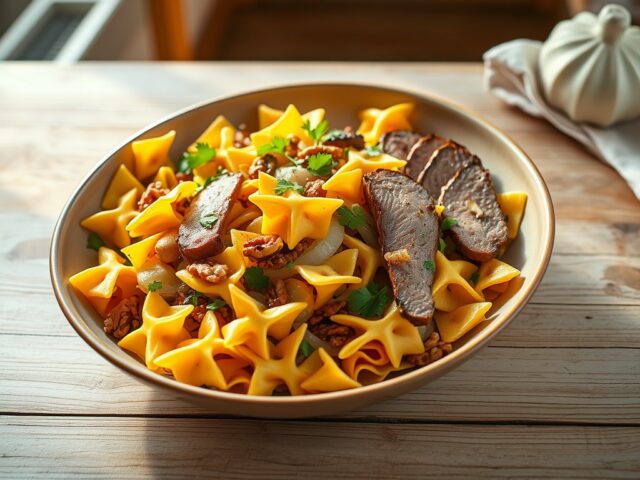 Farfalle met pompoen en eendenfilet